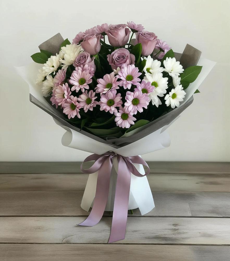 Букет цветов из: Хризантемы и Розы в Голиково