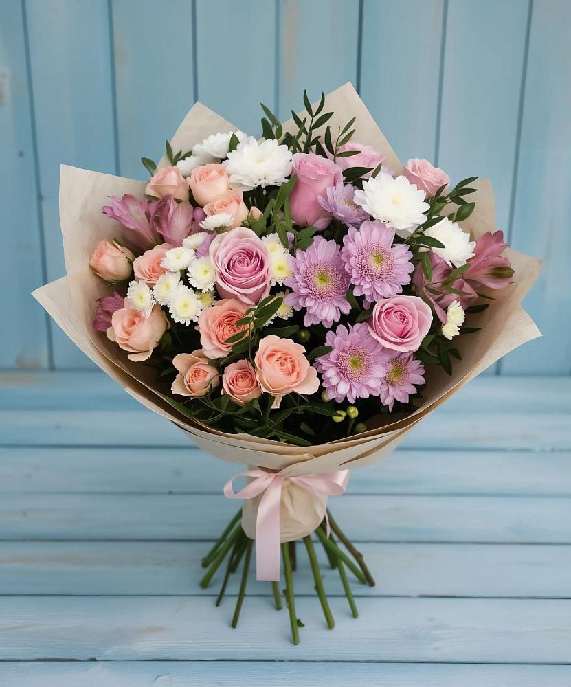 Букет цветов из: Хризантемы, Розы и Альстромерии в Голиково