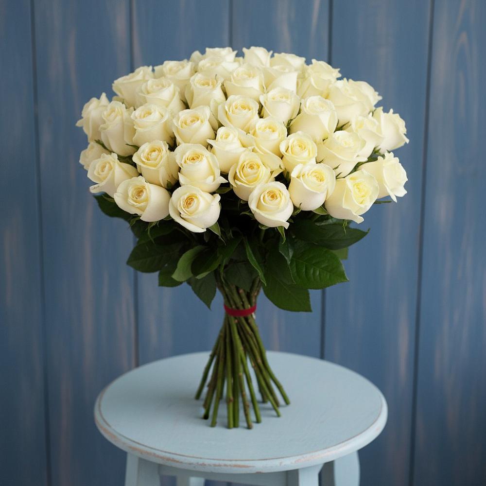 Букет 51 Белая роза Эдлесс Лав в Голиково