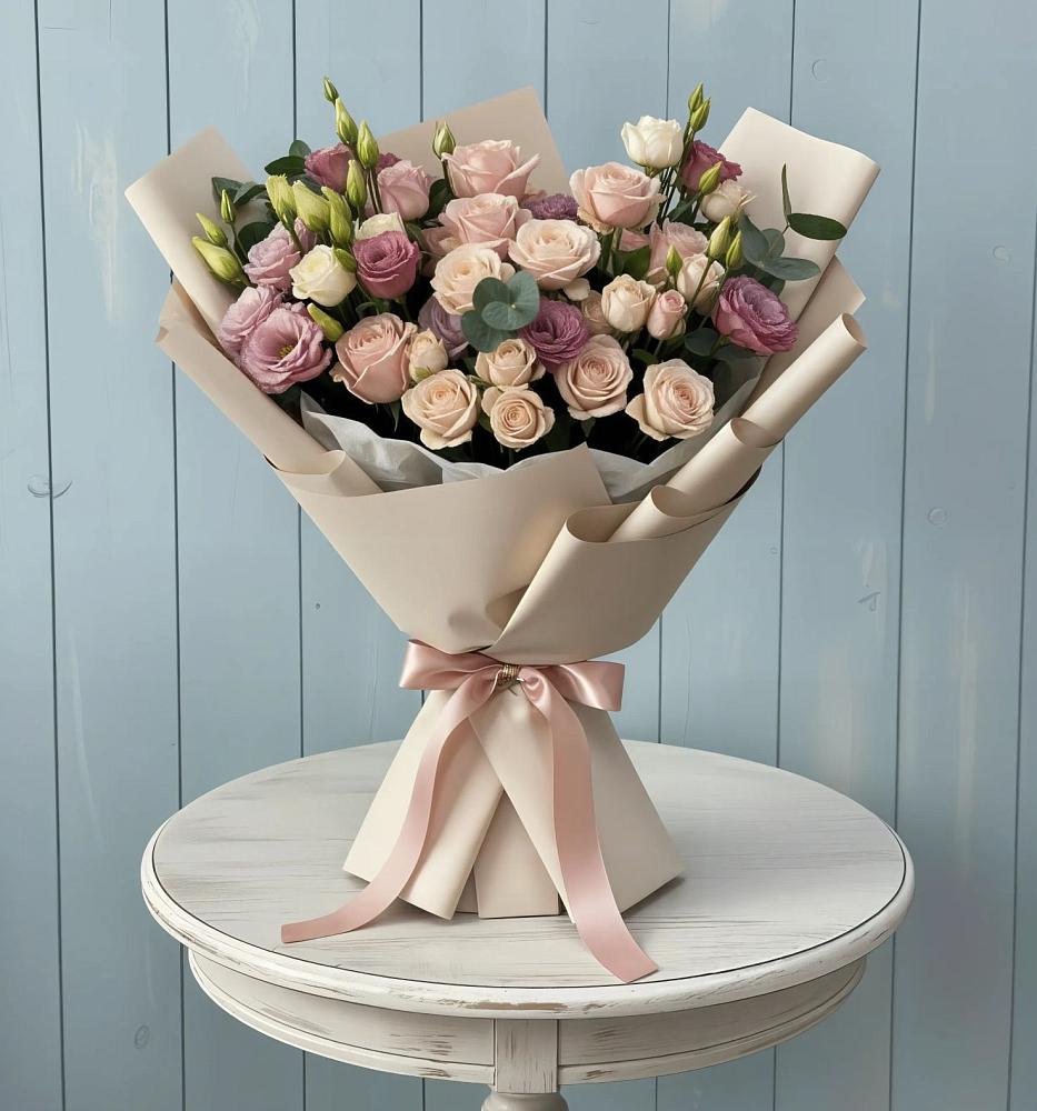 Букет цветов из: Розы и Лизиантусы в Голиково