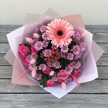 Букет цветов из:  Розы, Герберы и Хризантемы в Голиково